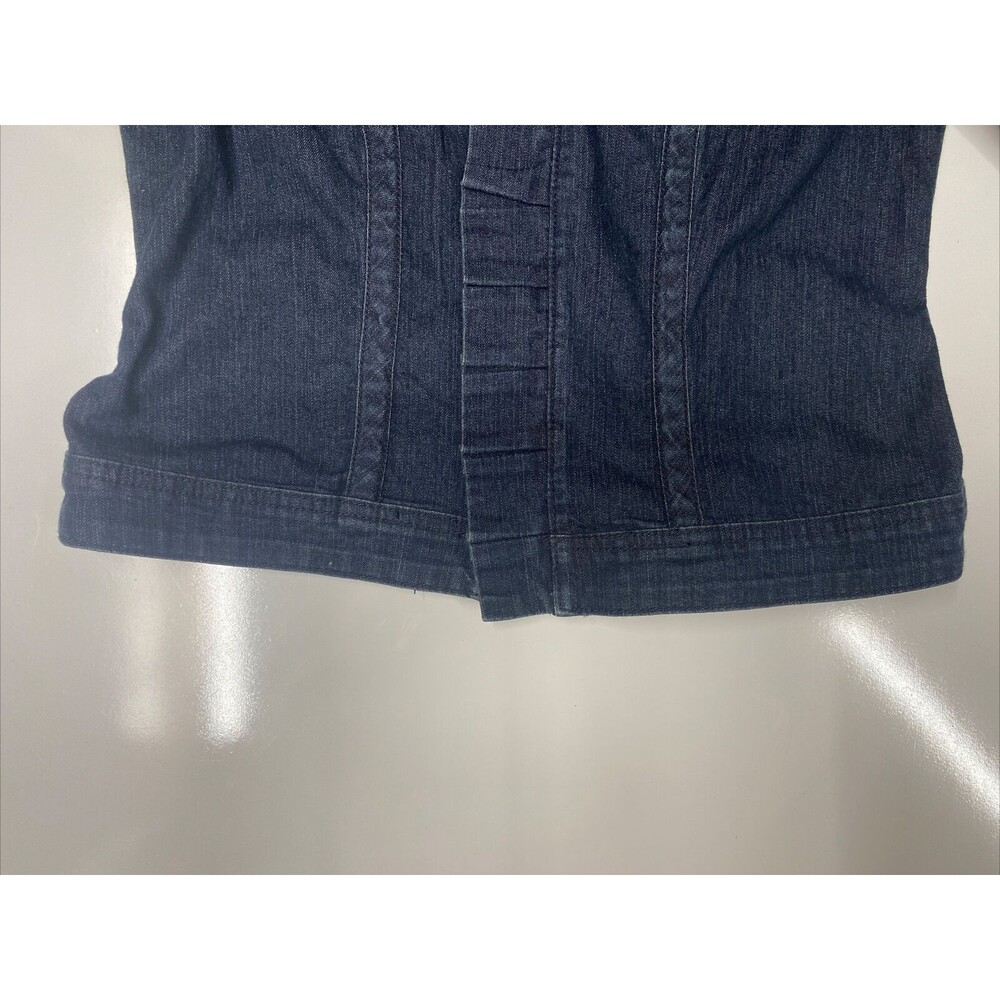 Baccini Denim Jacket Womens Size M Cotton Stretch Ruffled Open Front Dark Wash - Picture 5 of 12